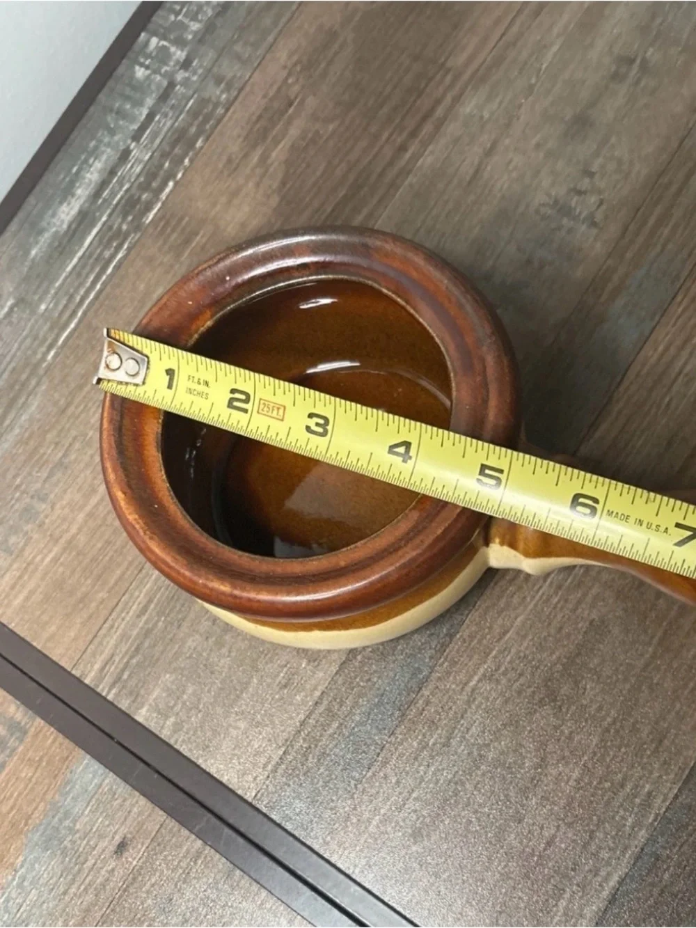 Rustic Brown Ceramic Fondue or Sauce Pot with Handle